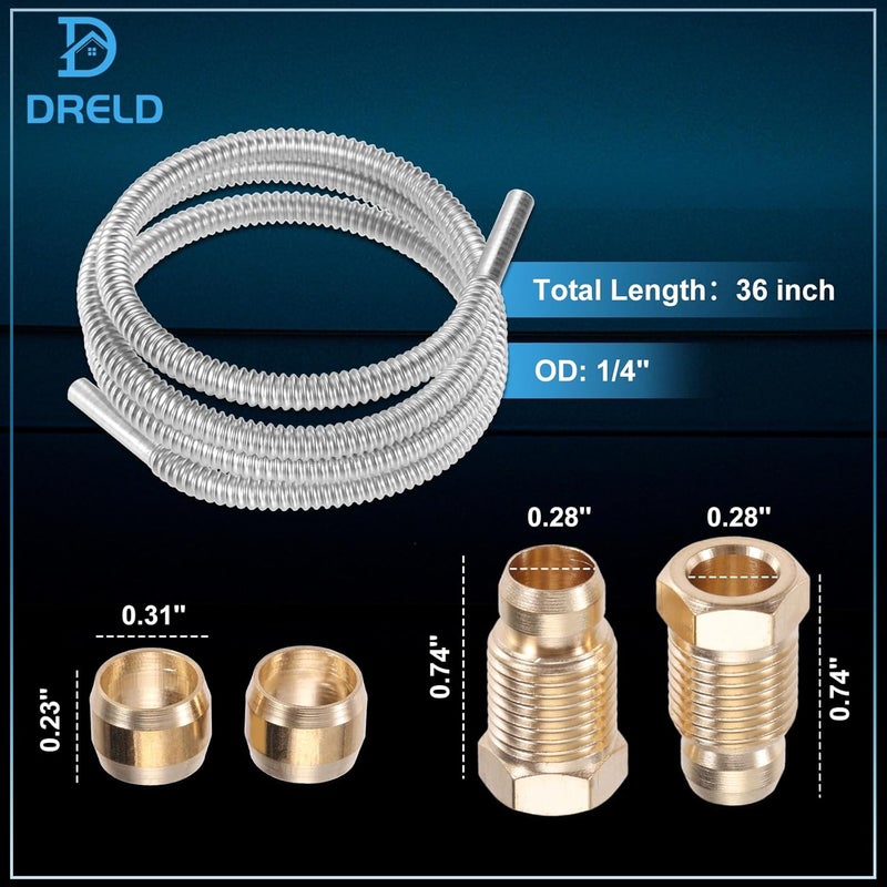 DRELD 36 inch 1/4'' Pilot Tube Fitting Kit with Olive Fittings M10x1 Female and Male Nuts, 1/4 Inch OD Stainless Steel Flexible Flex Pilot Burner Tube Pipe Fit for Natural Gas Propane Appliances - Image 2